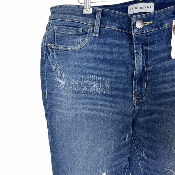 LANE BRYANT FLEX SIZE 26W SKINNY MID RISE MEDIUM WASH DESTRUCTED WOMEN JEANS NWT - Picture 6 of 12